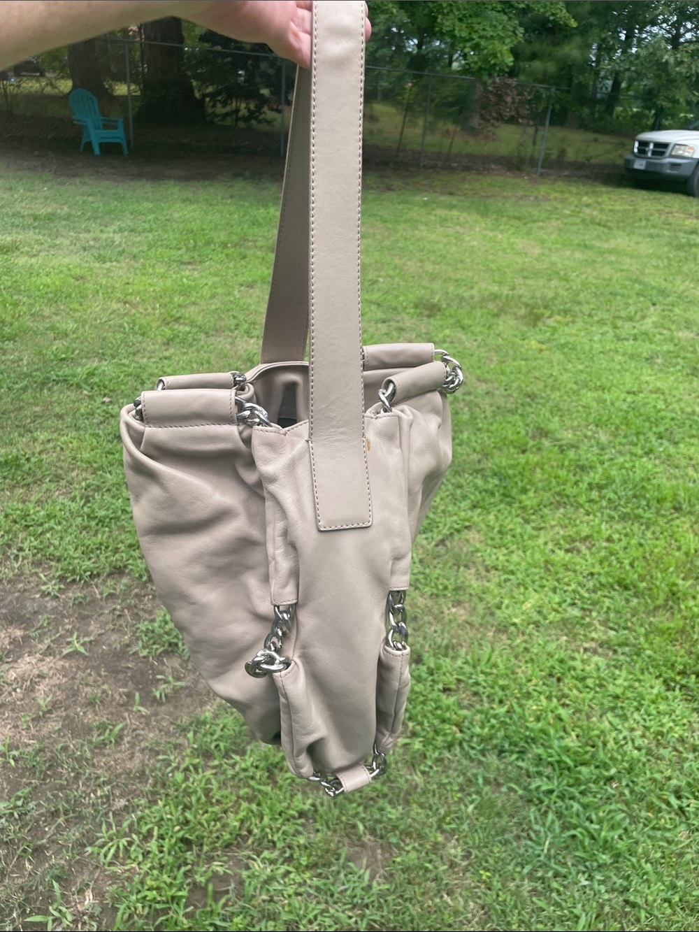 Furla Taupe Leather Hobo with Silver Chain Detail - Picture 9 of 11